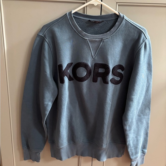 Michael Kors Sweatshirt Mens Medium Blue Tuft Shag Rug Spellout Logo Crew - Picture 1 of 4